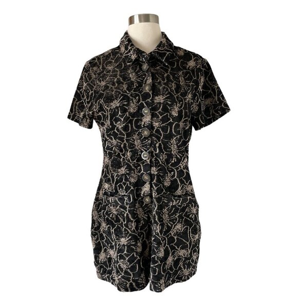 Alexis Belita Floral Jacquard Romper Black Silver Metallic Short Sleeve - Picture 9 of 9
